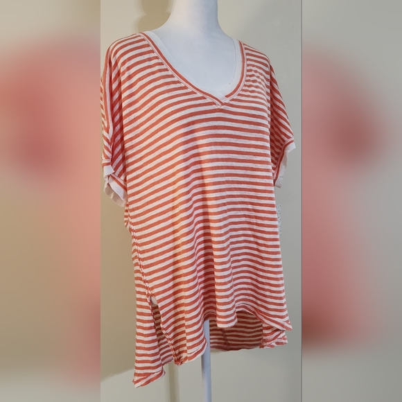 NEW Free People We The Free Size M Take Me Orange Striped Boho T-shirt - Picture 2 of 14